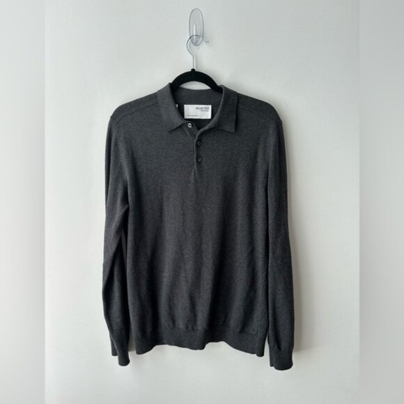 Selected Homme Polo Slhberg Ls Knit Polo Neck B No Anthracite - Picture 1 of 12